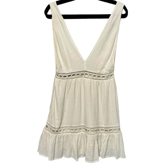 STONE COLD FOX Gabriel Boho Plunging V-Neck Lace Insert Cutout Ruffle Mini Dress - Picture 9 of 12